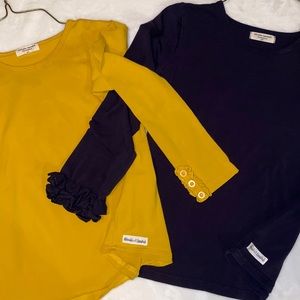 Adorable Essentials long sleeve ruffle tee pair Size 10 Mustard yellow and Navy